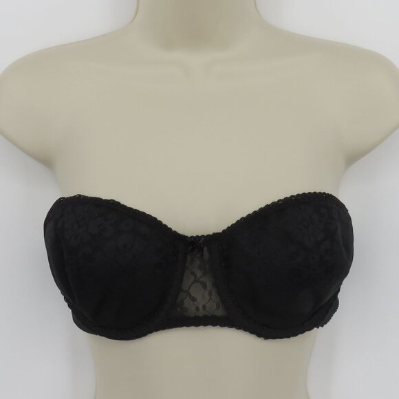VTG Maidenform 36B Bra Pretty Shapely 4155 Black Floral Flower Lace Strapless - Picture 13 of 13